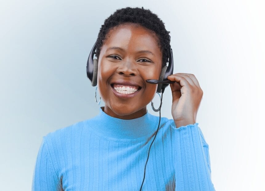 Confident, focused QA specialist listening to a customer interaction
